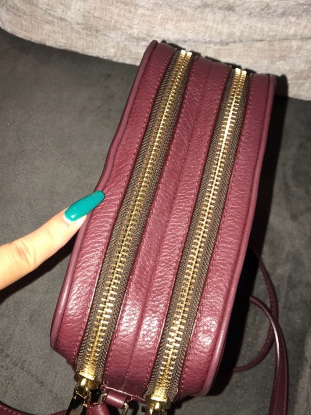 Tory Burch Wine Red Pebbled Leather Double-Zip Crossbody - Picture 5 of 8